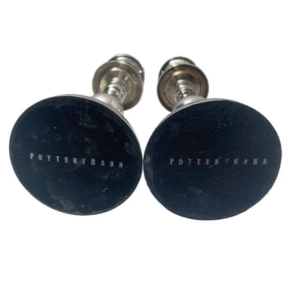 POTTERY BARN Candlesticks Pair Silvertone Metal 8.5" Candle Holders - Picture 4 of 7